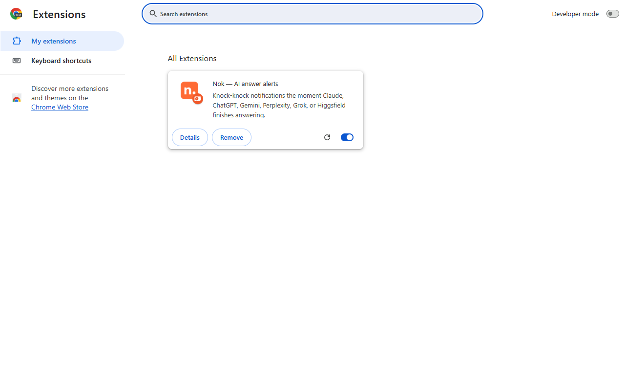 Chrome extensions page (chrome://extensions)
